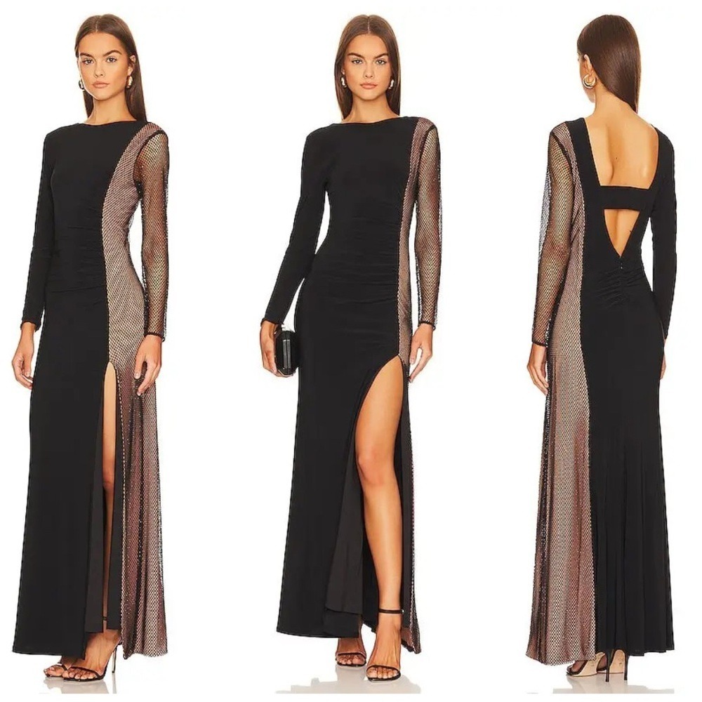 NWT BCBGMAXAZRIA Black Formal Gown Mesh Rhinestone Evening Size S